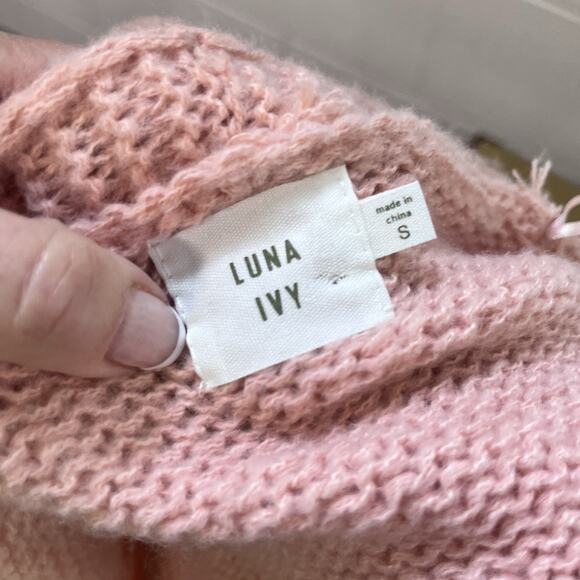 Luna Ivy Cardigan Sweater sz Small Pink Red Cherry Bow Knit Cozy Cottagecore - Picture 9 of 9